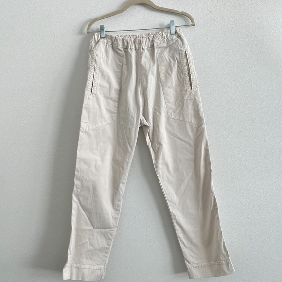 Bassike Pants Women 1 S Cream Pull On Tapered Chino Casual Classic Minimalist - Picture 9 of 9